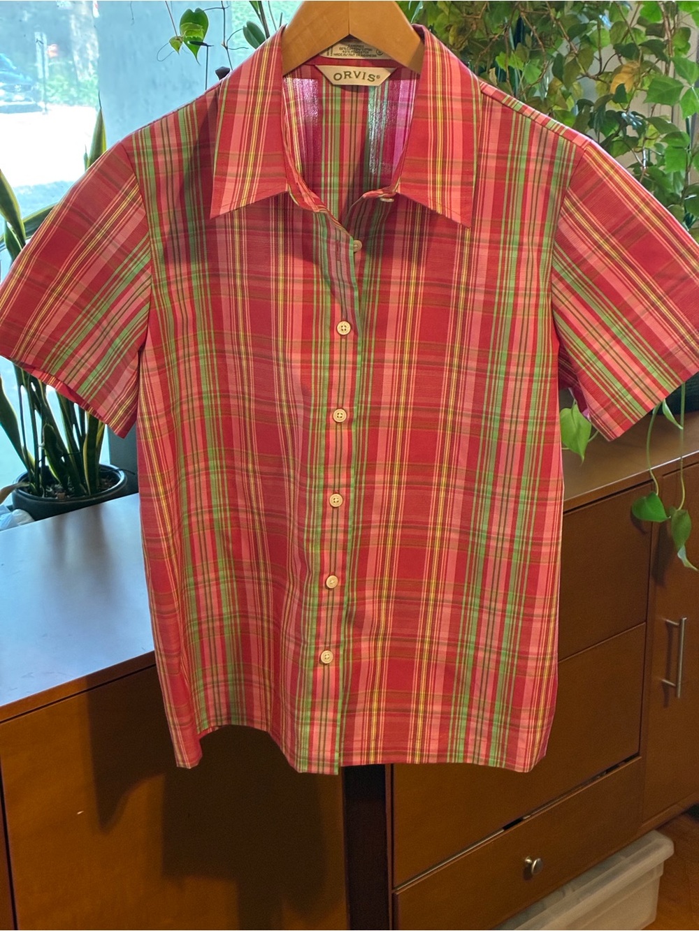 Orvis vintage Pink Plaid Short-Sleeve Button-Up Shirt